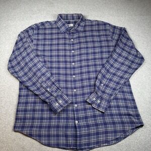 Peter Millar Men's XL Blue Plaid 100% Cotton Button-Up Shirt Casual